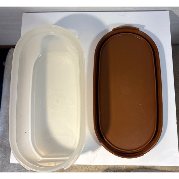 Tupperware 1611 Modular Mates Clear OVAL 1 Storage Container Base 2 Cup Brown - Picture 4 of 7